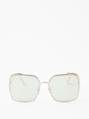 Fendi Eyewear - O'lock Oversized Square Metal Sunglasses - Womens - Pink Gold