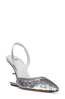 Fendi F Heel Slingback Embellished Pointed Toe Pump in Grigio