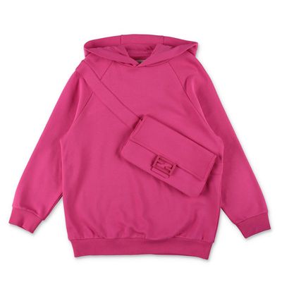 Fendi Felpa Fucsia In Cotone Con Cappuccio Bambina