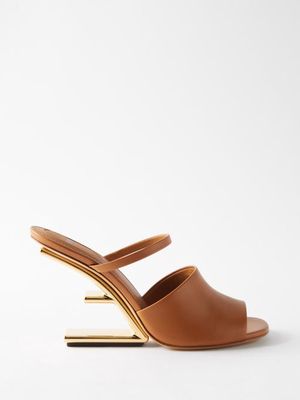Fendi - Fendi First 95 Cantilever-heel Leather Sandals - Womens - Beige