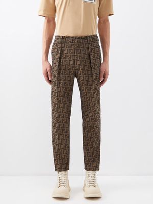 Fendi - Ff-jacquard Pleated Cropped Tailored Trousers - Mens - Tobacco
