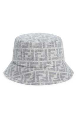 Fendi FF Jacquard Wool & Silk Bucket Hat in Grigio