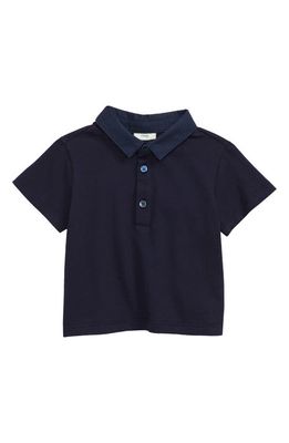 Fendi FF Logo Collar Cotton Polo in Navy