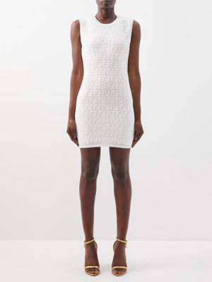 Fendi - Ff Logo-jacquard Sleeveless Mini Dress - Womens - White