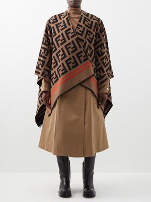 Fendi - Ff-logo Reversible Wool-blend Poncho - Womens - Brown Multi