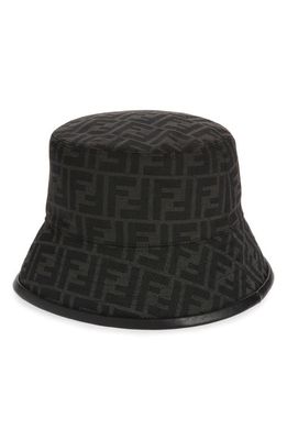 Fendi FF Logo Twill Bucket Hat in Black/Grey