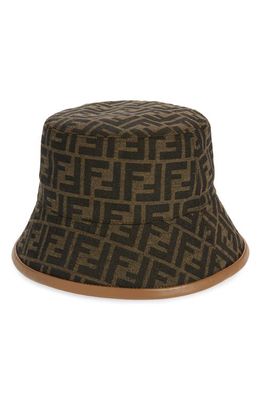 Fendi FF Logo Twill Bucket Hat in Tan/Brown