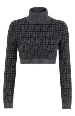 Fendi FF Monogram Mock Neck Cashmere Cop Sweater in Black