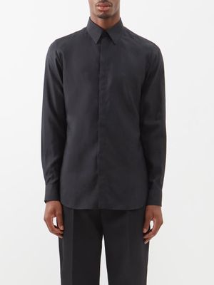 Fendi - Ff-monogram Pinstriped Canvas Shirt - Mens - Black