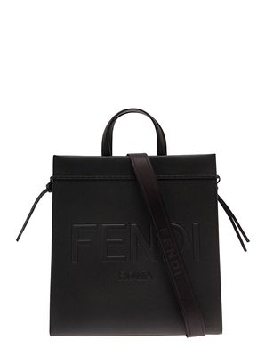 Fendi go To Medium Black Tote Bag Wih 3-d Effect Logo In Full-grain Leather Man