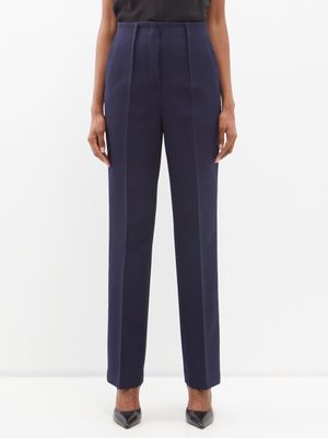 Fendi - High-rise Wool Grain De-poudre Suit Trousers - Womens - Dark Blue