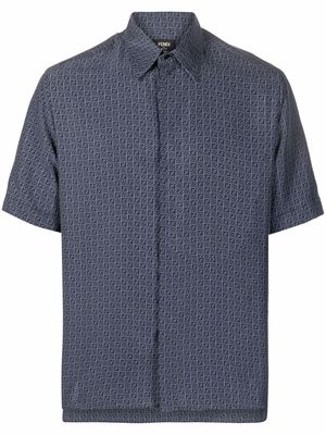 Fendi Karligraphy-print short-sleeved silk shirt - Blue