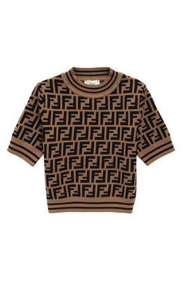 Fendi Kids' FF Logo Crop Sweater in Brown/Pink
