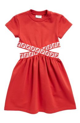 Fendi Kids' FF Logo Cutout Cotton Dress in F18O4 Red
