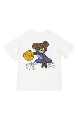 Fendi Kids' FF Teddy Bear Cotton Graphic Tee in White