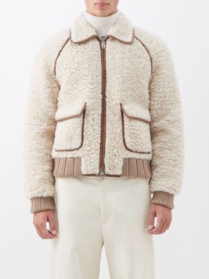 Fendi - Leather-trim Alpaca-blend Teddy Jacket - Mens - Cream Brown