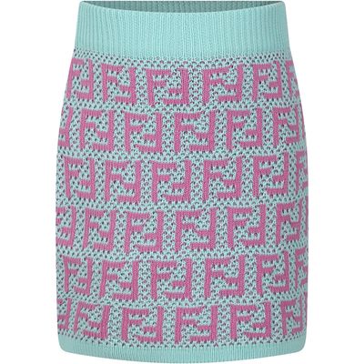 Fendi Light Blue Skirt For Girl With Ff