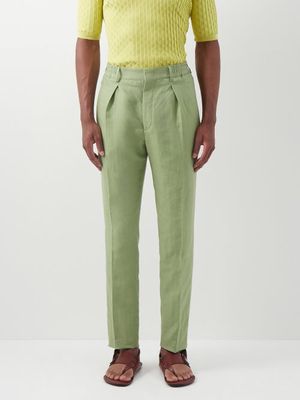 Fendi - Logo-embroidered Twill Suit Trousers - Mens - Light Green