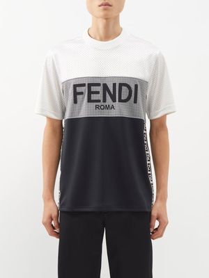 Fendi - Logo Houndstooth Perforated Jersey T-shirt - Mens - White Black