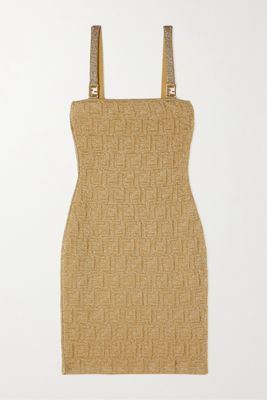 Fendi - Logo-jacquard Metallic Knitted Mini Dress - Gold