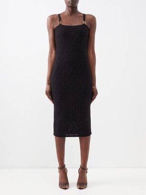 Fendi - Logo-link Ff-jacquard Jersey Pencil Dress - Womens - Black