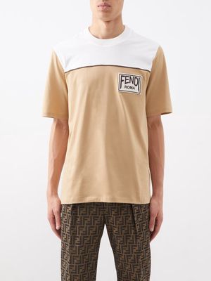 Fendi - Logo-patch Cotton-jersey T-shirt - Mens - Beige White