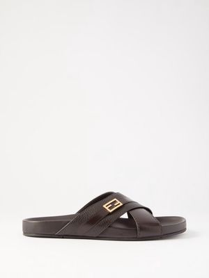 Fendi - Logo-plaque Crossover-strap Leather Sandals - Mens - Black