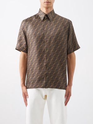 Fendi - Logo-print Silk Oversized Shirt - Mens - Tobacco