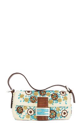 Fendi Mama Embroidered Baguette Shoulder Bag in White