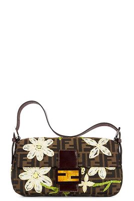 Fendi Mama Floral Embroidered Baguette Shoulder Bag in Brown