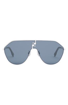 Fendi Match Geometric Sunglasses in Shiny Palladium /Blue