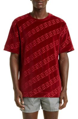 Fendi Men's FF Logo Chenille T-Shirt in Rosso