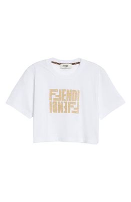 Fendi Metallic Logo Crop Cotton Tee in White