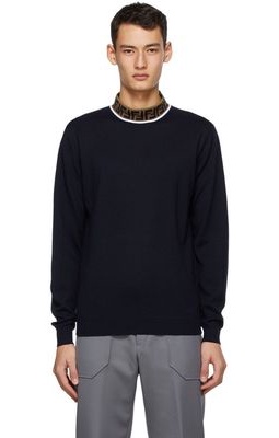 Fendi Navy 'Forever Fendi' Mock Neck Sweater