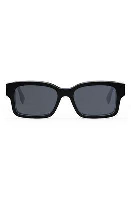 Fendi O Lock 53mm Rectangular Sunglasses in Shiny Black /Blue
