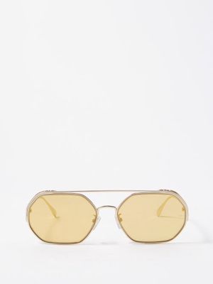 Fendi - O' Lock Angular-round Metal Sunglasses - Womens - Yellow Gold