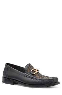 Fendi O'Lock FF Jacquard Vamp Loafer in Black/Brown
