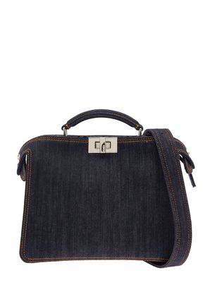 Fendi peekaboo Iseeu Mini Blue Handbag With Iconic Twist Lock In Cotton Blend Denim Man