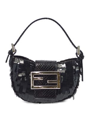 Fendi Pre-Owned 1990-2000 mini sequin-embellished FF-plaque handbag - Black