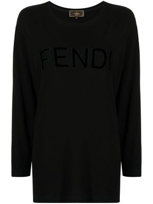 Fendi Pre-Owned 1990-2000s flocked-logo long-sleeved T-shirt - Black