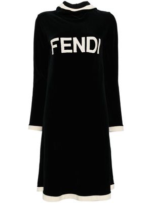 Fendi Pre-Owned logo-appliqué velvet hooded dress - Black