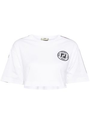 Fendi Pre-Owned Zucca-tape cotton T-shirt - White