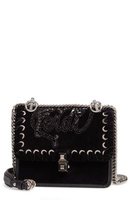 Fendi Small Kan I Velvet Shoulder Bag in Nero/Palladio