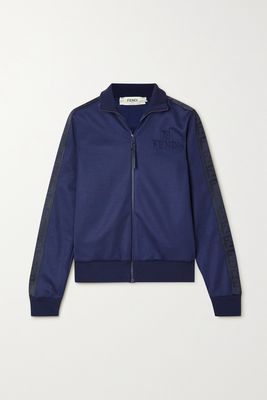 Fendi - Webbing-trimmed Embossed Piqué-jersey Track Jacket - Blue