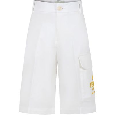 Fendi White Shorts For Boy With Logo