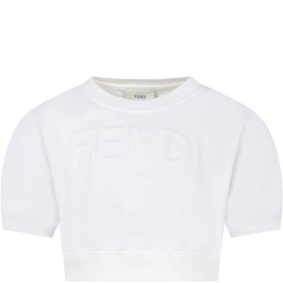 Fendi White Sweatshirt For Girl With Logo