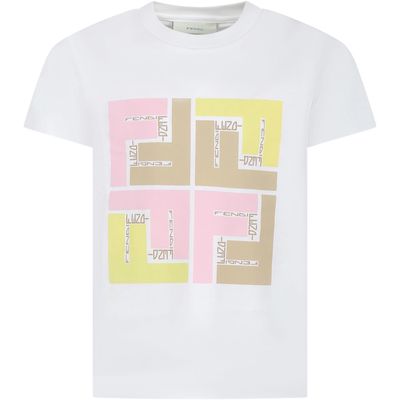 Fendi White T-shirt For Girl With Iconic Ff