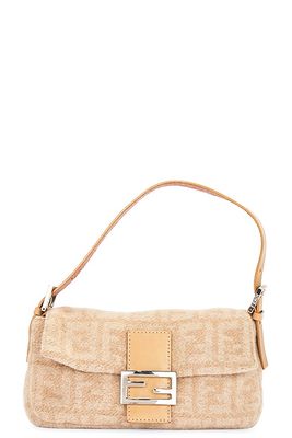 Fendi Wool Baguette Shoulder Bag in Beige