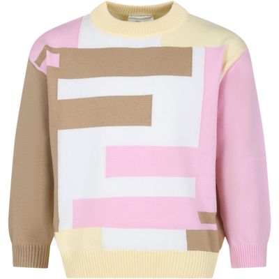 Fendi Yello Sweater For Girl With Iconic Ff