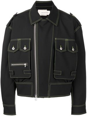 Feng Chen Wang 3D-Pocket contrast biker jacket - Black